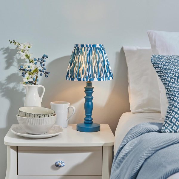 Laredo 20cm Shade Wooden Table Lamp In Marlin Blue | Bed Sava