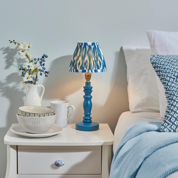 Laredo 16cm Shade Wood Table Lamp In Marlin Blue | Bed Sava