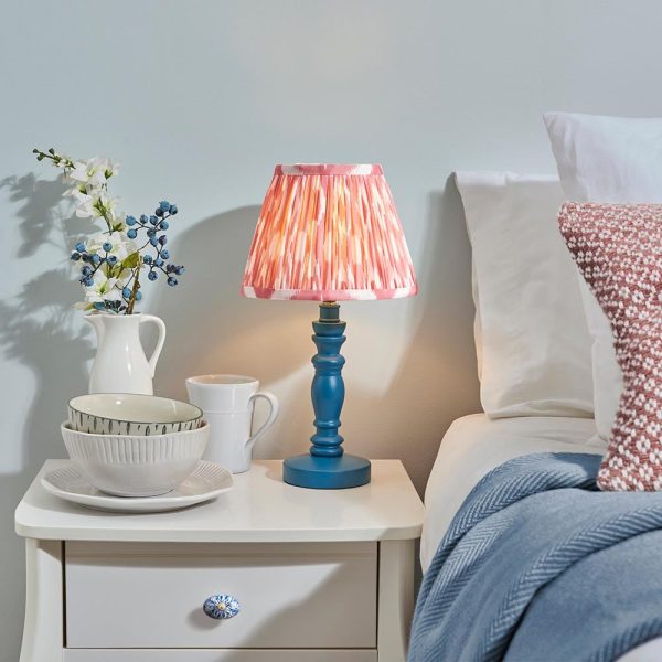 Laredo Coral Pink 20cm Shade Wood Table Lamp In Marlin Blue | Bed Sava