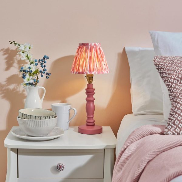 Laredo Coral Pink 16cm Shade Wood Table Lamp In Pink Clay | Bed Sava