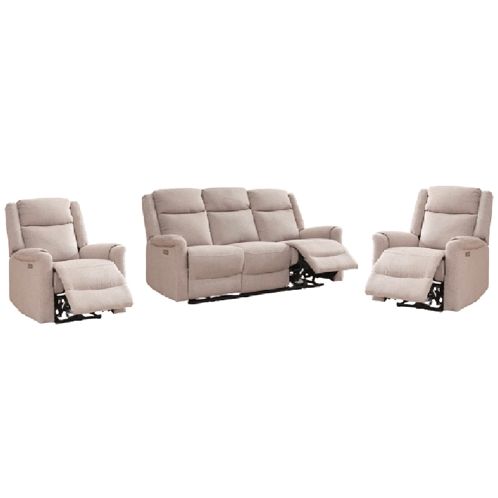 Laredo Fabric Electric Recliner 3+1+1 Seater Sofa Set In Taupe