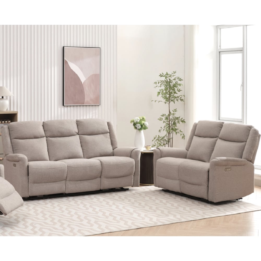 Laredo Fabric Electric Recliner 3+2 Seater Sofa Set In Taupe