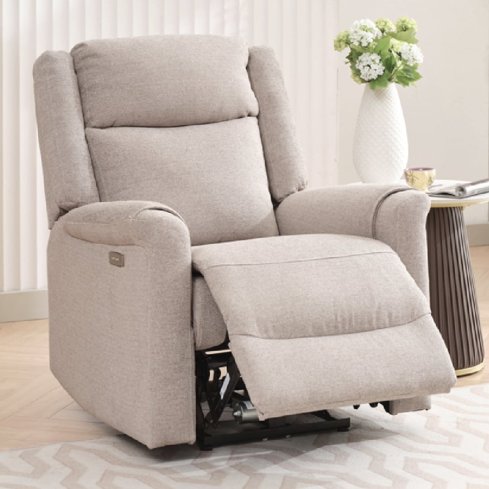 Laredo Fabric Electric Recliner 1 Seater Sofa In Taupe