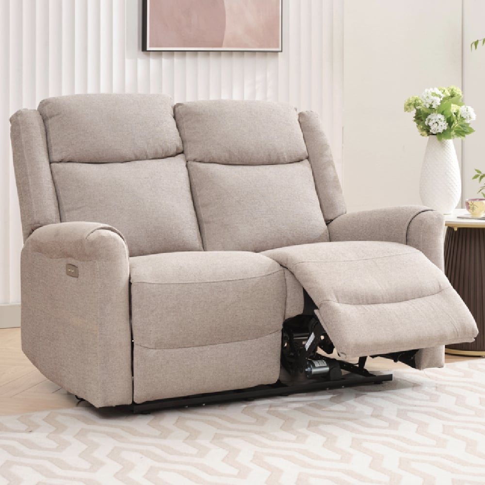 Laredo Fabric Electric Recliner 2 Seater Sofa In Taupe