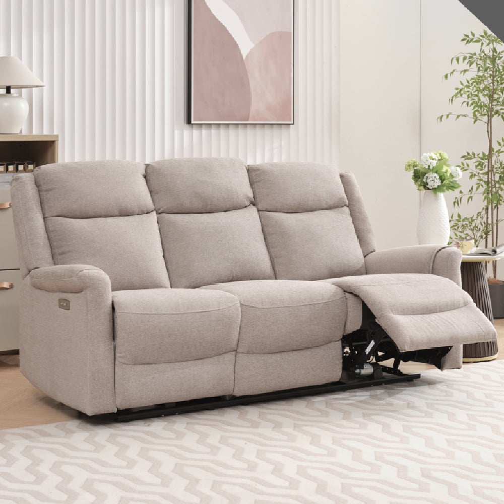Laredo Fabric Electric Recliner 3 Seater Sofa In Taupe