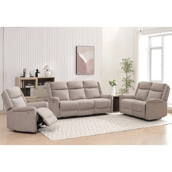 Laredo Fabric Electric Recliner Sofa Suite In Taupe | Bed Sava
