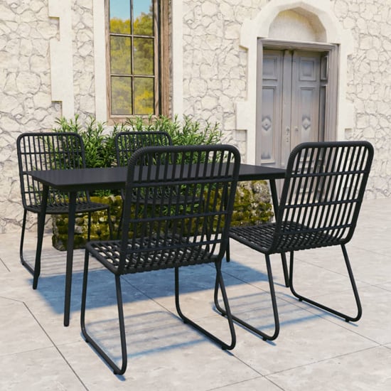 Laredo Medium Rattan And Glass 5 Piece Dining Set In Black | Bed Sava