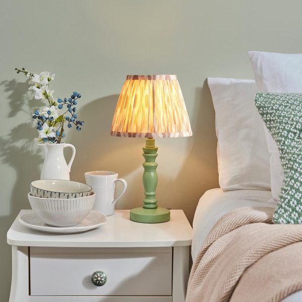 Laredo Neutral 20cm Shade Wood Table Lamp In Cotswold Green | Bed Sava