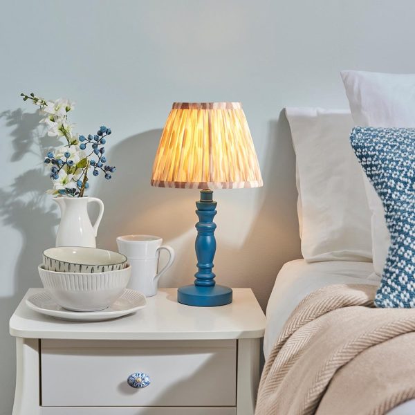 Laredo Neutral 20cm Shade Wood Table Lamp In Marlin Blue | Bed Sava