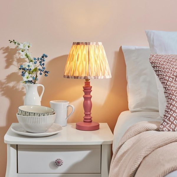 Laredo Neutral 20cm Shade Wood Table Lamp In Pink Clay | Bed Sava