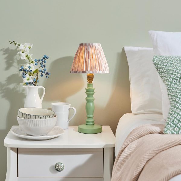 Laredo Neutral 16cm Shade Wood Table Lamp In Cotswold Green | Bed Sava