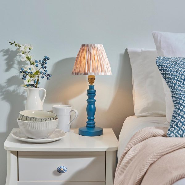 Laredo Neutral 16cm Shade Wood Table Lamp In Marlin Blue | Bed Sava