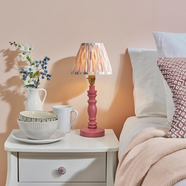 Laredo Neutral 16cm Shade Wood Table Lamp In Pink Clay | Bed Sava