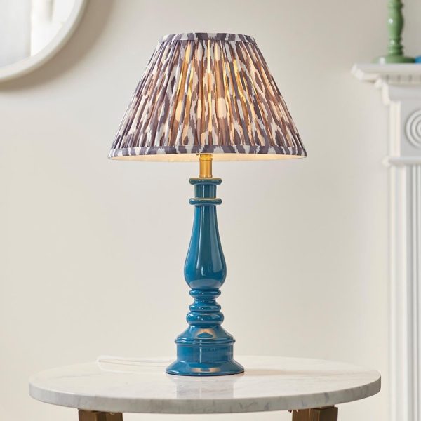 Laredo Pearl Grey 30cm Shade Resin Table Lamp In Marlin Blue | Bed Sava