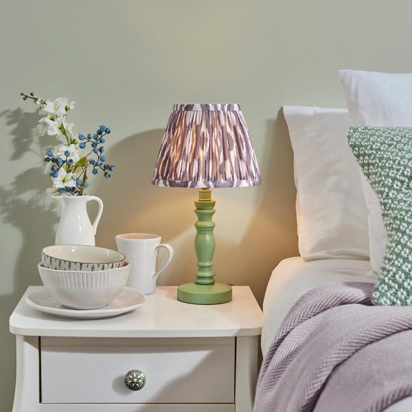 Laredo Pearl Grey 20cm Shade Wood Table Lamp In Cotswold Green | Bed Sava
