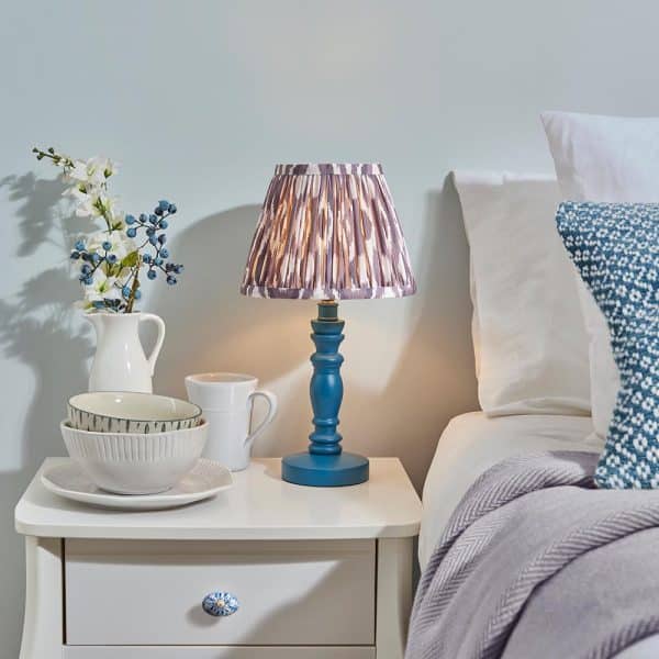 Laredo Pearl Grey 20cm Shade Wood Table Lamp In Marlin Blue | Bed Sava