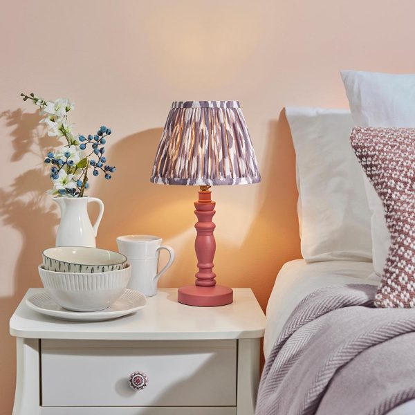 Laredo Pearl Grey 20cm Shade Wood Table Lamp In Pink Clay | Bed Sava