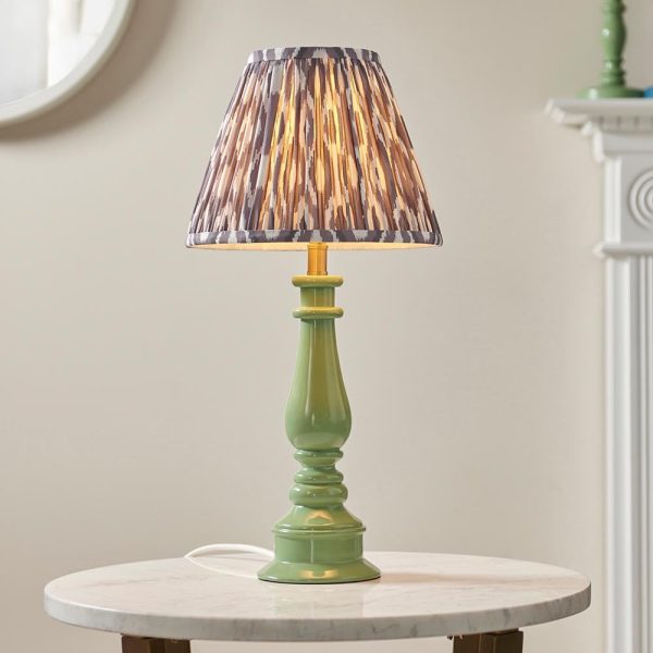 Laredo Pearl Grey 25cm Shade Resin Table Lamp In Cotswold Green | Bed Sava