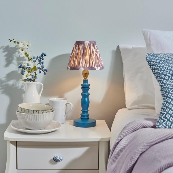 Laredo Pearl Grey 16cm Shade Wood Table Lamp In Marlin Blue | Bed Sava