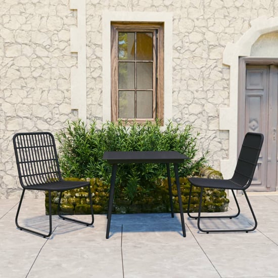 Laredo Small Rattan And Glass 3 Piece Dining Set In Black | Bed Sava