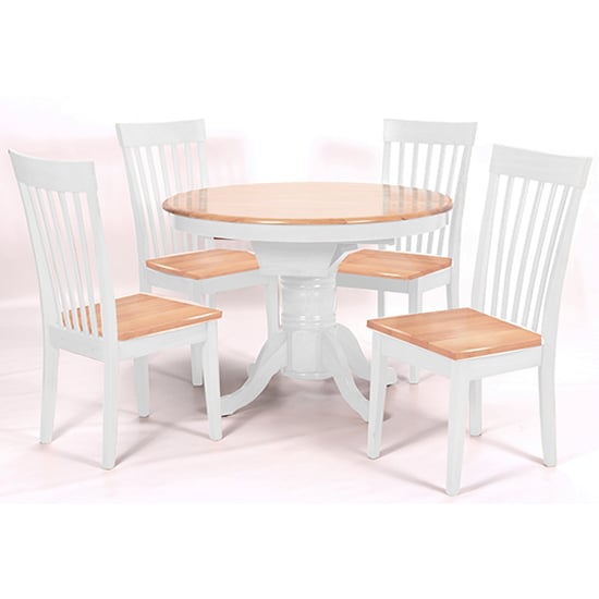 Larkin Wooden Extending Dining Set In Oak White With 4 Chairs | Bed Sava