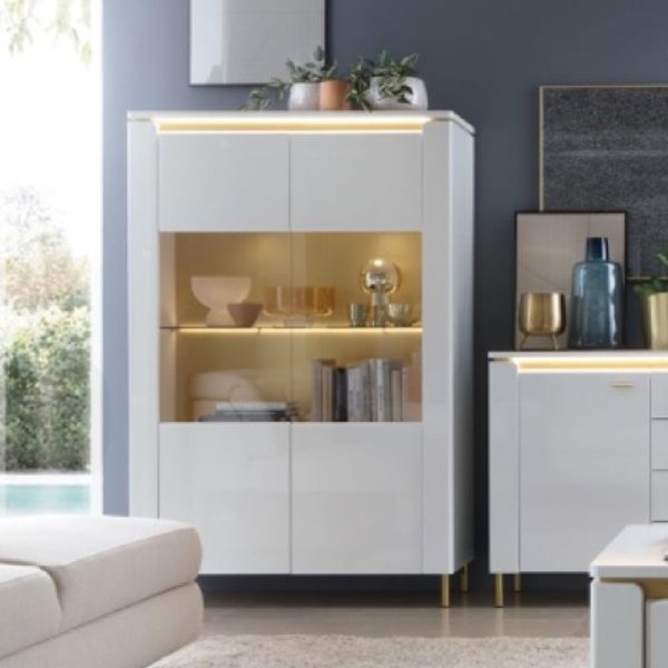 Laughlin LED High Gloss Display Cabinet With 2 Doors In White | Bed Sava