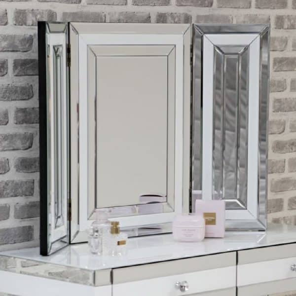 Laughlin Mirrored Dressing Mirror In Silver And White Gloss | Bed Sava