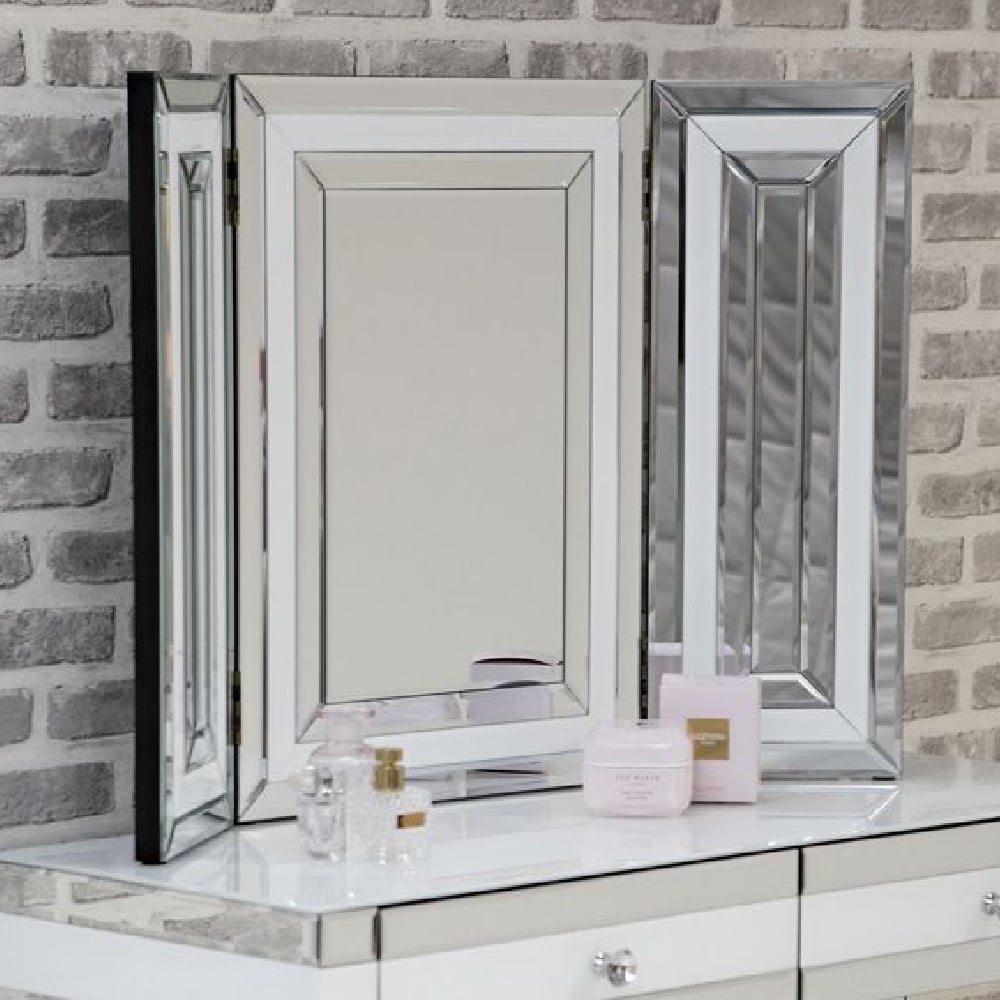 Laughlin Mirrored Dressing Mirror In Silver And White Gloss