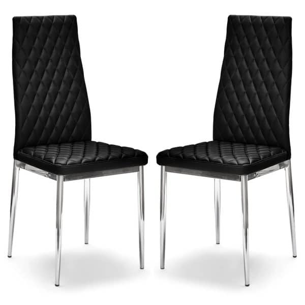 Laurel Black Faux Leather Dining Chairs With Chrome Frame In Pair | Bed Sava