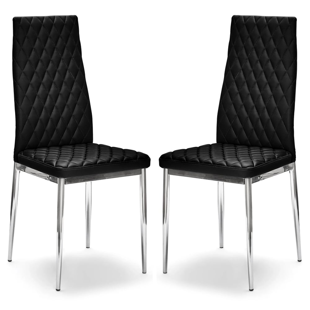 Laurel Black Faux Leather Dining Chairs With Chrome Frame In Pair