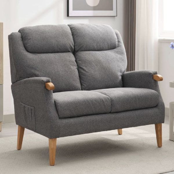 Laurel Fabric 2 Seater Sofa With Oak Legs In Grey | Bed Sava