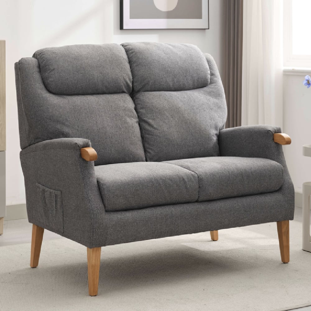 Laurel Fabric 2 Seater Sofa With Oak Legs In Grey