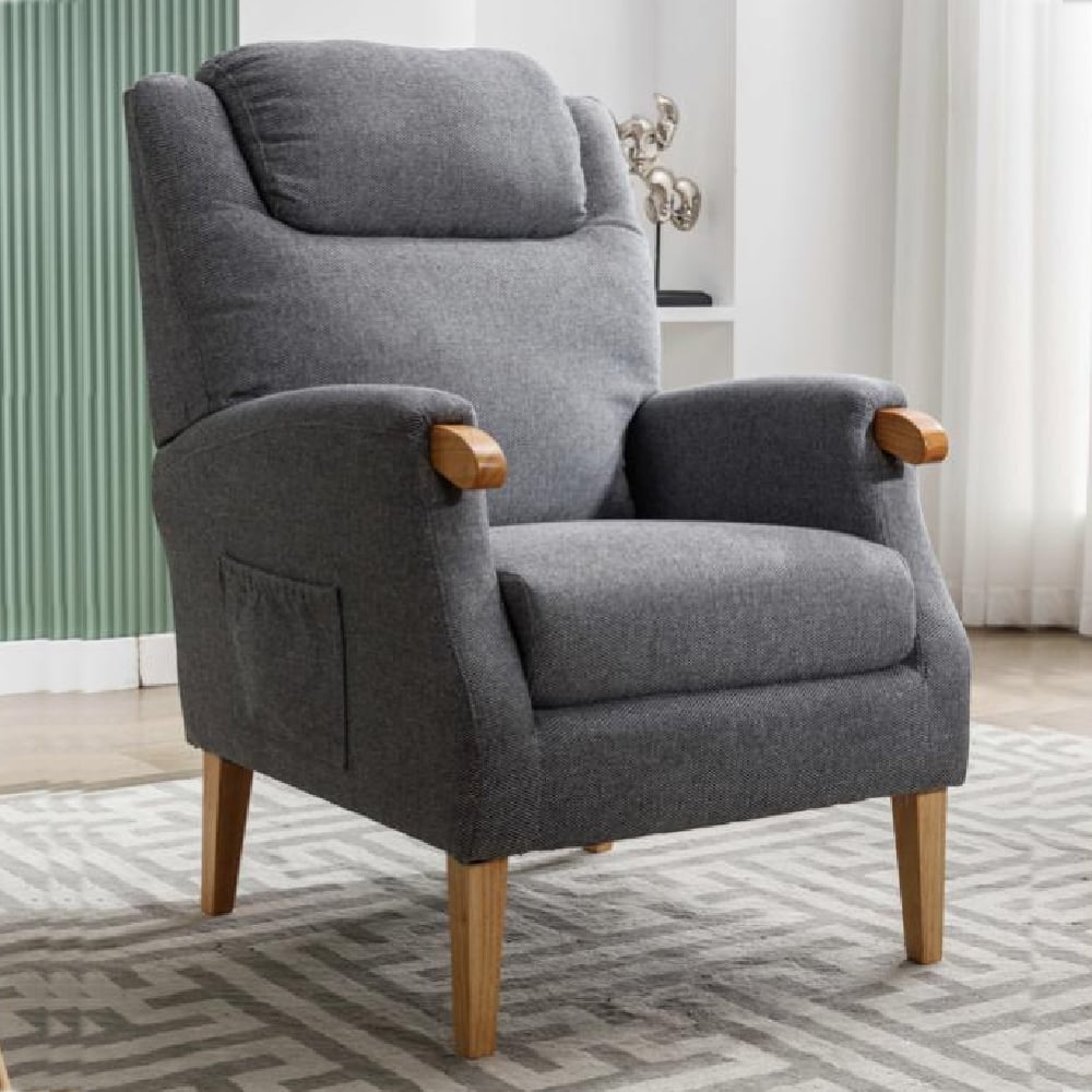 Laurel Fabric 1 Seater Sofa With Oak Legs In Grey