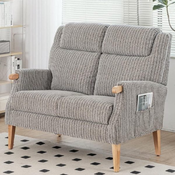 Laurel Fabric 2 Seater Sofa With Oak Legs In Latte | Bed Sava