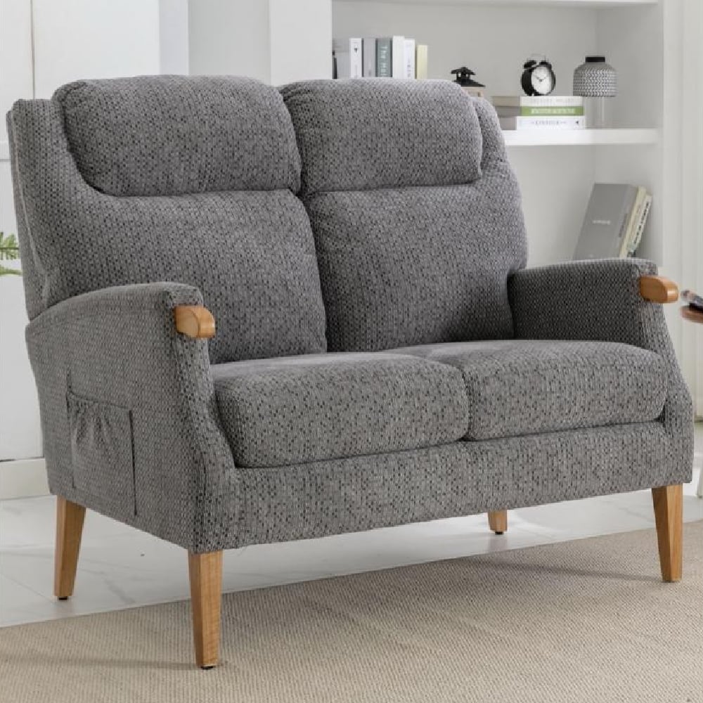 Laurel Fabric 2 Seater Sofa With Oak Legs In Steel Blue