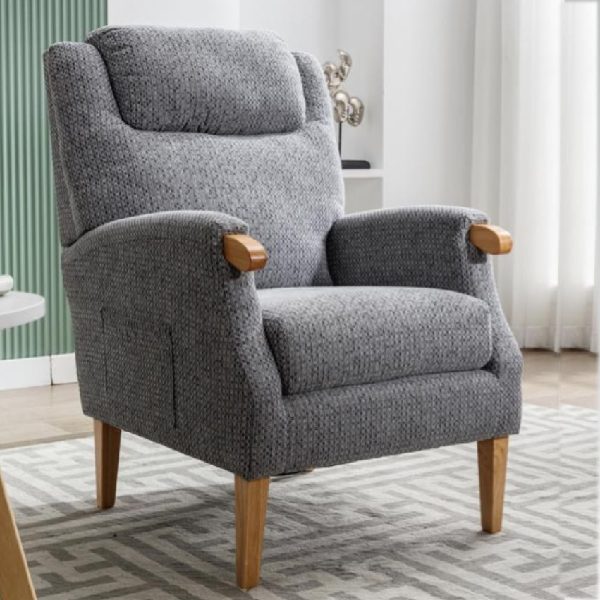 Laurel Fabric 1 Seater Sofa With Oak Legs In Steel Blue | Bed Sava