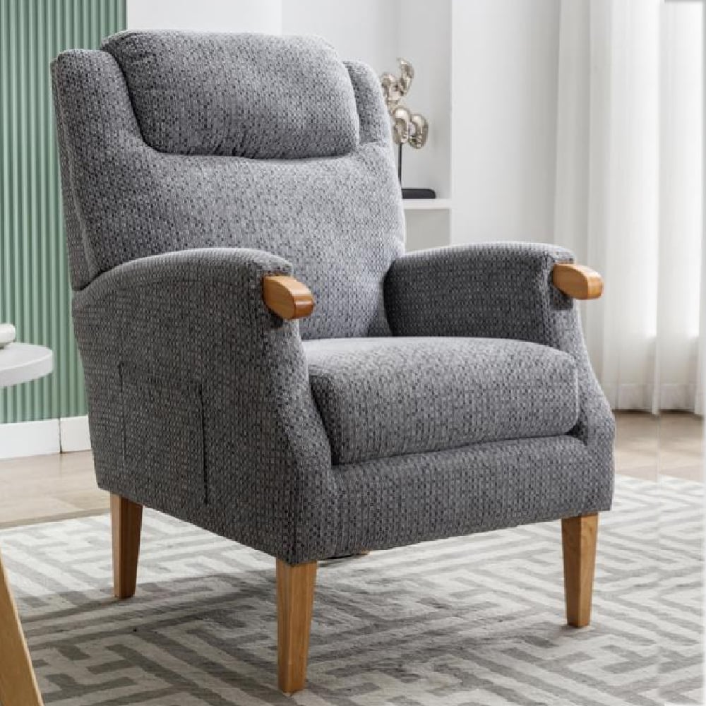 Laurel Fabric 1 Seater Sofa With Oak Legs In Steel Blue