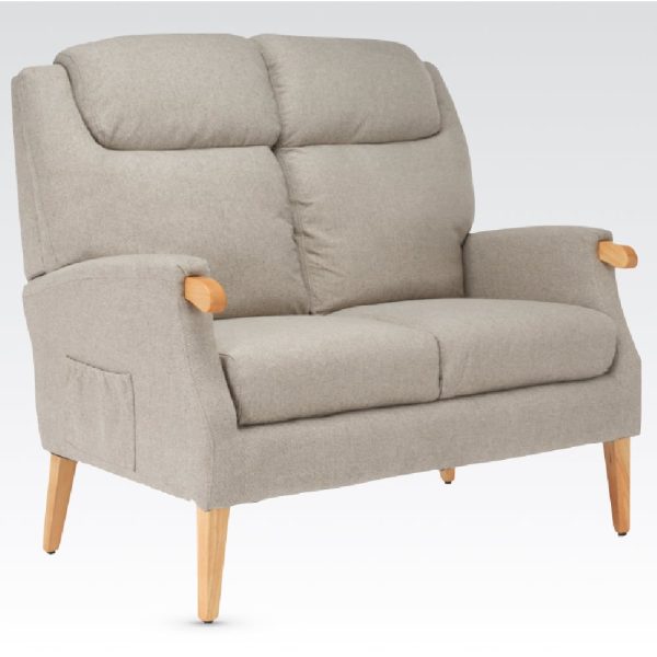 Laurel Fabric 2 Seater Sofa With Oak Legs In Taupe | Bed Sava
