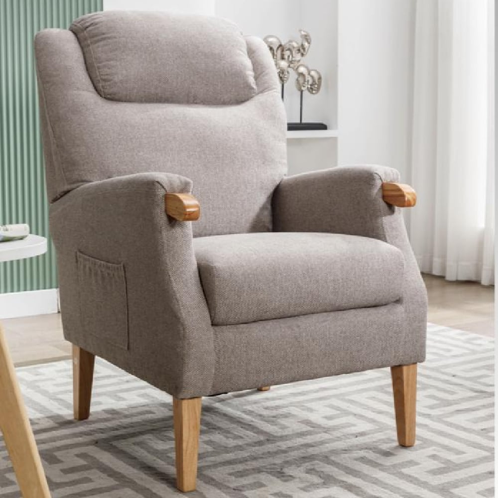 Laurel Fabric 1 Seater Sofa With Oak Legs In Taupe