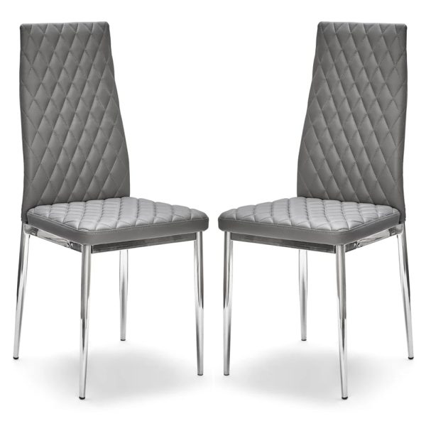 Laurel Grey Faux Leather Dining Chairs With Chrome Frame In Pair | Bed Sava