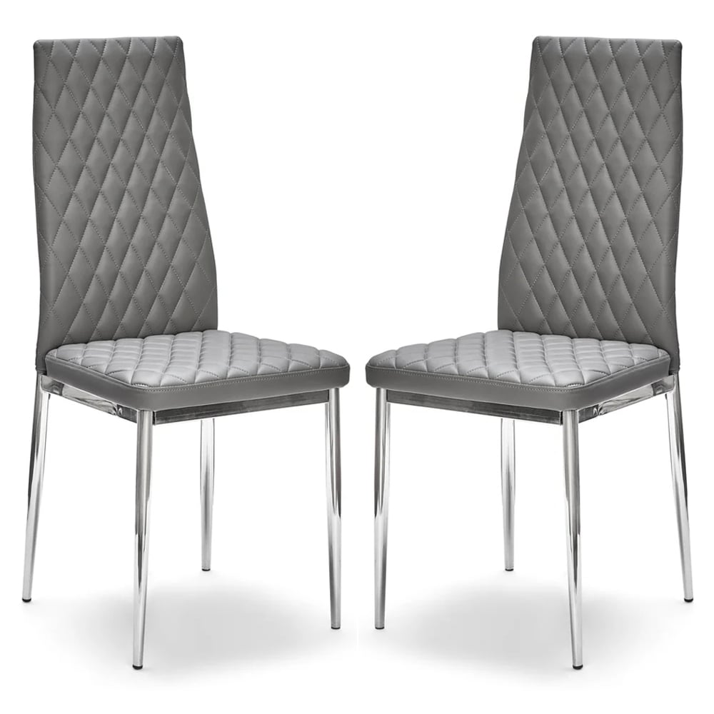 Laurel Grey Faux Leather Dining Chairs With Chrome Frame In Pair