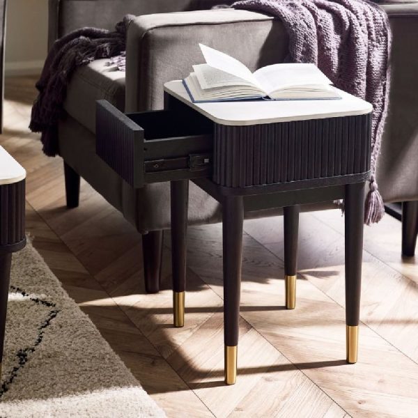 Laurel Stone Coffee Table With 2 Drawers In White Marble Effect | Bed Sava