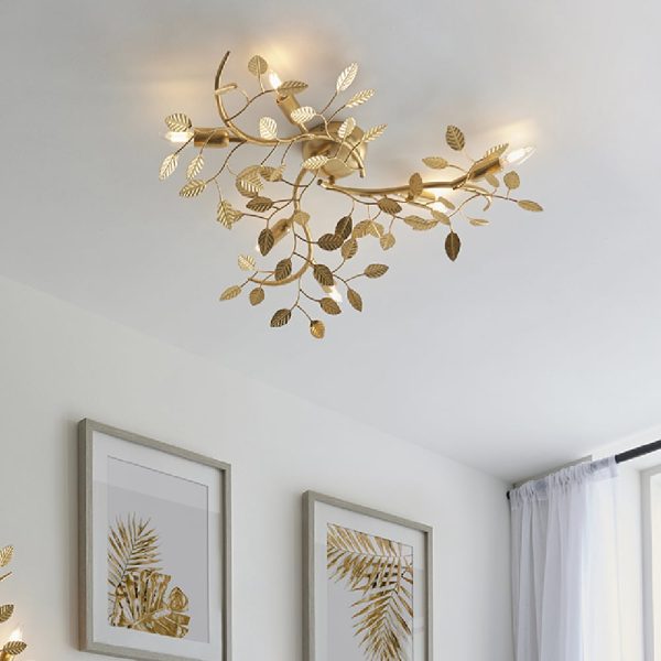 Laveen 6 Light Metal Floral Flush Ceiling Light In Gold | Bed Sava