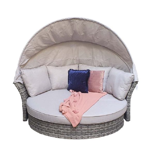 Lavey Rattan Garden Daybed With Cushion In Grey | Bed Sava