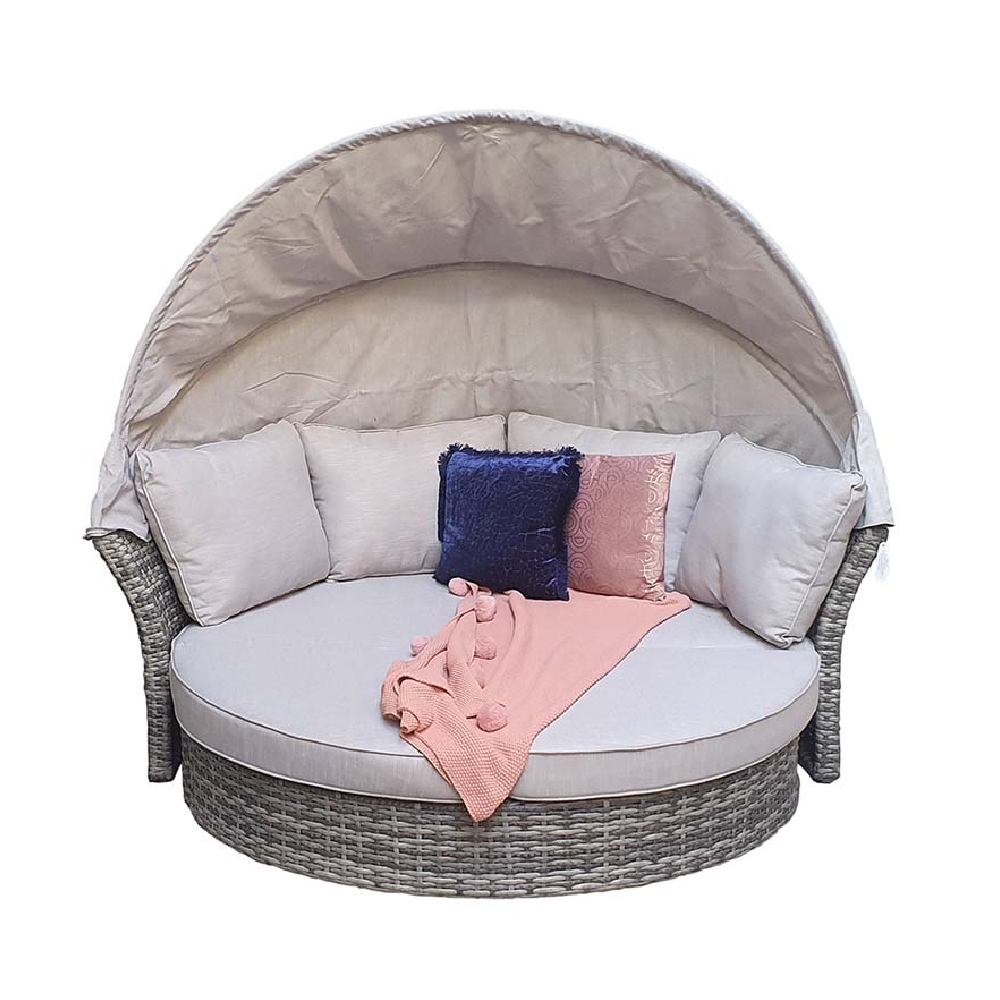 Lavey Rattan Garden Daybed With Cushion In Grey