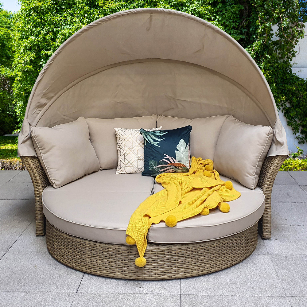 Lavey Rattan Garden Daybed With Cushion In Natural
