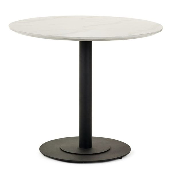 Layton Wooden Dining Table Round In White Marble Effect | Bed Sava