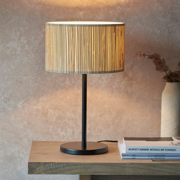 Leander Natural Seagrass Drum Shade Table Lamp In Matt Black | Bed Sava