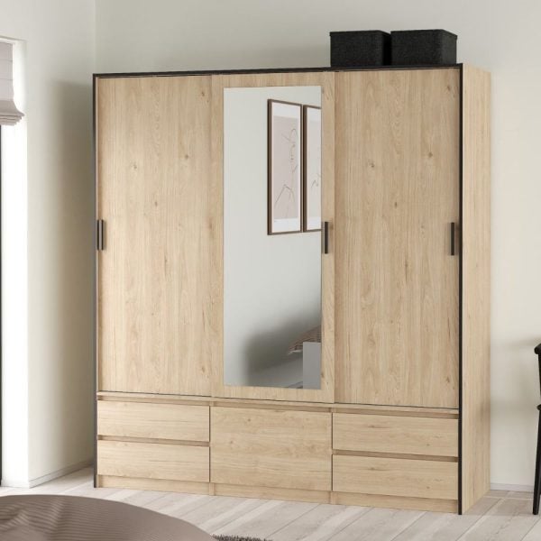 Lebanon Wooden Wardrobe With 2 Sliding Doors 4 Drawers In Oak | Bed Sava