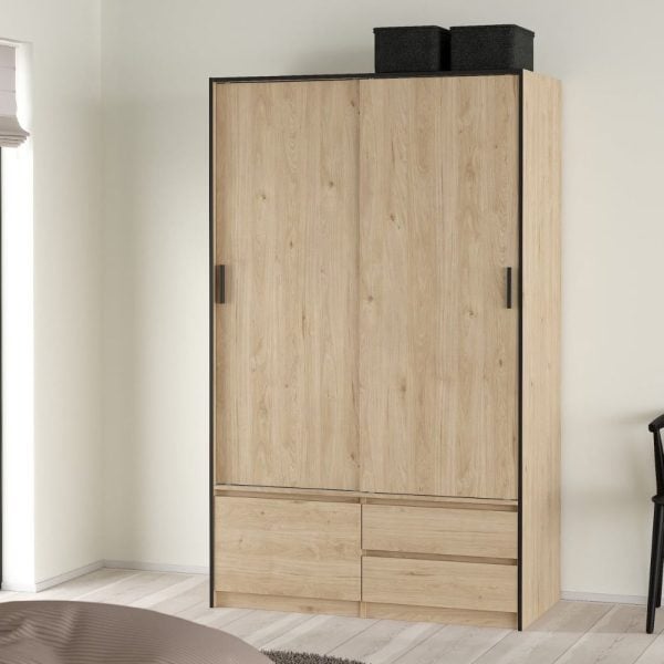Lebanon Wooden Wardrobe With 2 Sliding Doors 2 Drawers In Oak | Bed Sava